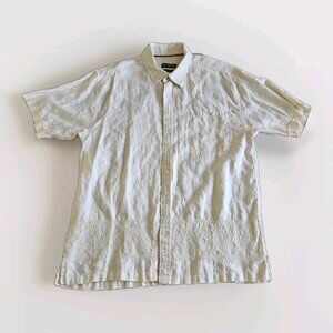 Hush Puppies Shirt Mens XL Cream Linen Button Up SS Pocket Embroidery Beach VTG
